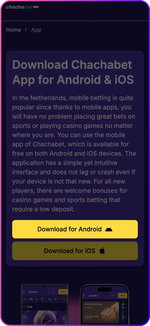 Click on the button to download ChaChaBet for Android.