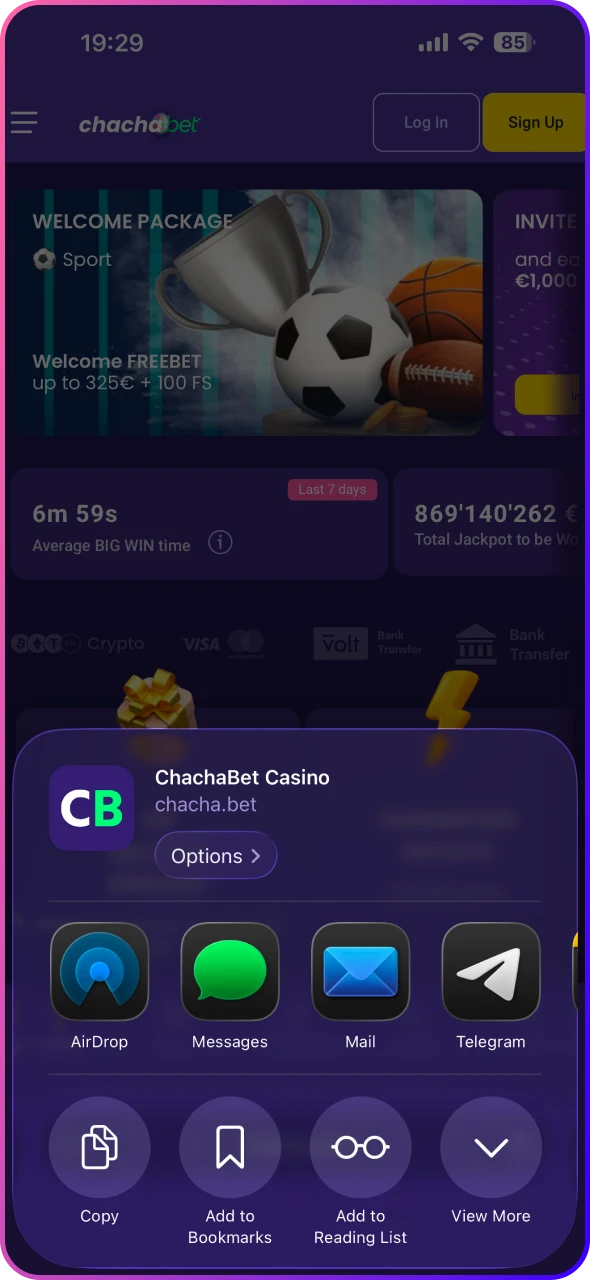 Open the menu on ChaChaBet main page.