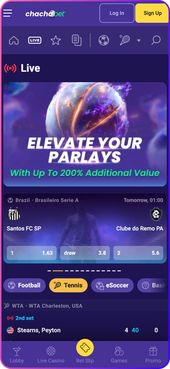 Explore the sports section on ChaChaBet app.